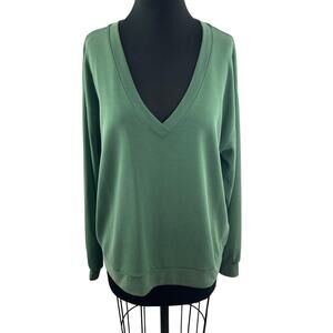 ATHLETA Seasoft V-Neck Vineyard Green Sweatshirt Long Sleeves Pullover Size XL